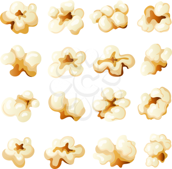 Popcorn. Movies time corn comb for eating souffle food seeds vector collection. Popcorn food as cinema snack delicious illustration