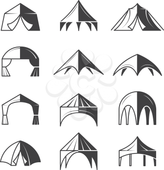 Tent silhouettes. Outdoor party event buildings pavilion marquee vector tent collection. Pavilion canvas, marquee collection wedding illustration