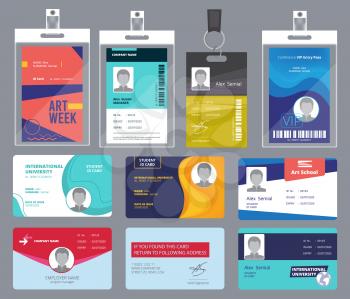 Personal card id. Male or female passport or badges personal office manager business tags vector design template. Personal identity for security, id personalize illustration