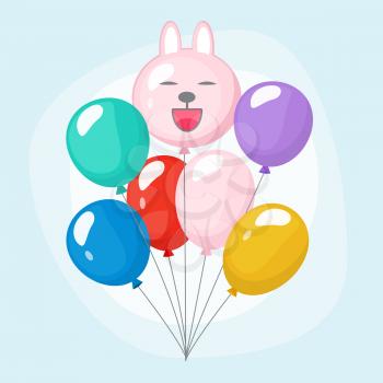 Bundle balloons. Colorful joyful bunch of party air balloons vector cartoon set. Air bundle helium balloon to party illustration