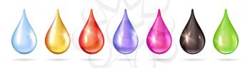 Colorful liquid drops. Isolated oil water honey blood jam droplets. Realistic colored bubbles vector set. Drop liquid illustration, blob and droplet, splatter oil color