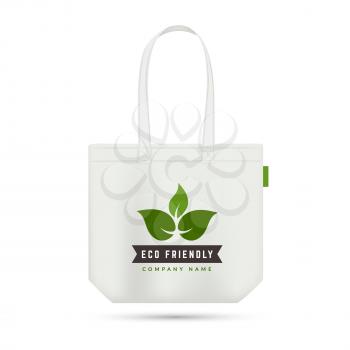 Eco friendly shopping bag. Zero waste element. Textile or fabric pack vector mockup. Bag eco for shopping, recycle environment illustration