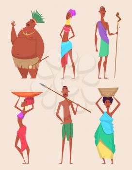 African people. Authentic traditional characters poor families african diversity vector illustrations. African people, africa character authentic