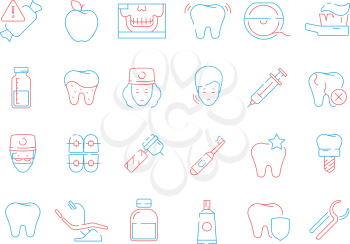 Tooth icon. Dental teeth stomatology health care thin line vector colored symbols. Stomatology medicine, medical outline dental, health orthodontic illustration