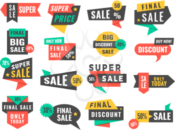 Sale badges. Advertising promo labels offers and big discount vector pictures set. Illustration of special advertising, promotion label for sale
