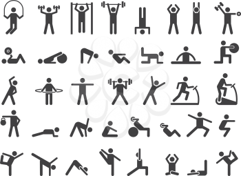 Fitness symbols. Sport exercise stylized people making exercises vector icon. Fitness exercise, training activity, workout and stretching illustration