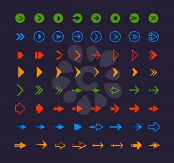 Colored web arrows. Infographic symbols for website app icons vector arrows. Illustration of arrow pointer, cursor pointed for web app