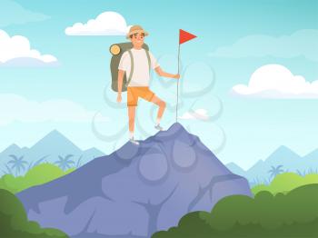 Camping characters. Hiking background people travelling nature vector concept. Illustration of tourist and tourism vacation, character outdoor hiking