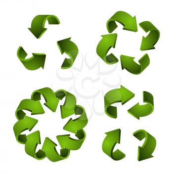 3D recycle icons. Vector green arrows, recycling symbols isolated on white background. Illustration of arrow recycle, green recycling
