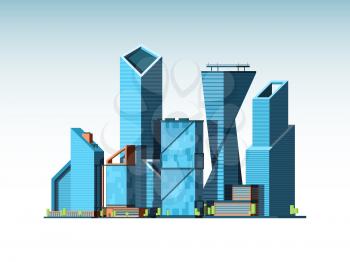 Business cityscape landscape. Urban background with office corporate buildings glass tower vector background. District downtown with tower glass building illustration