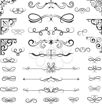 Vintage calligraphic borders. Floral dividers and corners for decoration designs ornate vector elements. Illustration of floral, vintage divider and border for book page