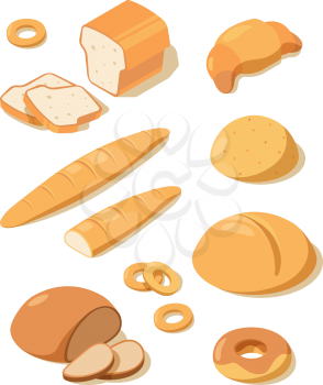 Fresh bread. Loaf pretzel fresh white and black baking bread from bakery pastries vector isometric food. Illustration of bakery bread, pretzel and baguette