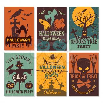 Halloween cards. Greeting cards invitation to horror scary evil halloween party vector design template. Halloween scary and horror illustration