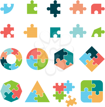 Puzzle icon. Jigsaw incomplete pictogram puzzle geometrical forms vector business objects. Jigsaw puzzle, solution and game shape piece illustration