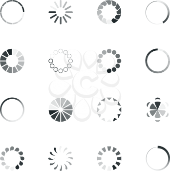 Loading icon. Web ui template loading buffering process progress bar circle rings percent internet vector icon collection. Illustration upload download circle status, interface website