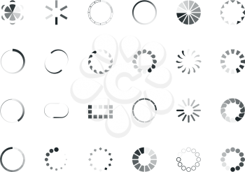 Loading circles. User interface design objects buffering process upload percent elements progress bar vector web internet icon. Loading bar download, circle status interface for website iIllustration