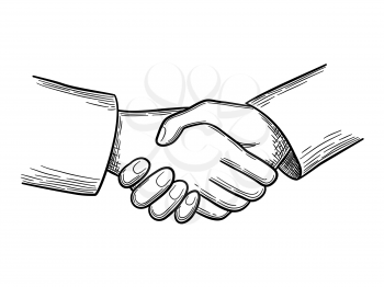 Handshake sketch. Business concept people handshakes vector doodles. Illustration handshake business cooperation, hand sketch drawing