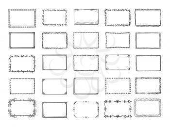 Doodle frames. Sketched hand drawn square shapes in different styles borders and photo frames vector set. Frame square scribble, sketch drawing photo gallery illustration