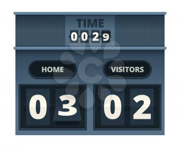 Scoreboard. Mechanical counter with flipping numbers soccer sport electronic time panel vector template. Scoreboard soccer display, counter time illustration