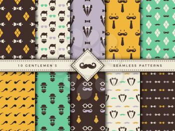Gentlemen patterns. Textile seamless backgrounds for male clothes fashioned fabric textures with geometrical shapes vector set. Gentlemen background texture, retro textile seamless illustration