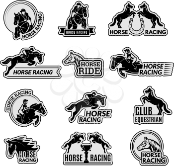 Equestrian club logo. Racehorse sport emblems collection stallion domestic riding animals vector pictures. Illustration equestrian club and racehorse logo