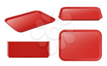 Food tray. Empty plastic plateau realistic vector mockup restaurant equipment for holding products and dishes. Illustration plastic mockuptray, empty realistic to cafe