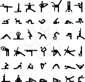 Yoga stick people. Sport exercises flexible person different basic yoga poses symbols vector silhouettes of simple figures characters. Yoga exercise, sport body fitness icons illustration