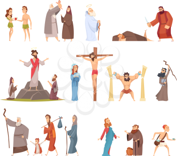 Bible characters. Historical antique holy people vector illustrations collection. Bible religion history, man christianity and faith