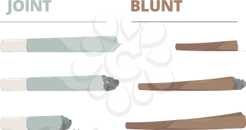 Marijuana joint. Drugs cigarette smoke cannabis weed vector illustrations in cartoon style. Cannabis weed joint, drug rolled to smoking, self-roll ganja
