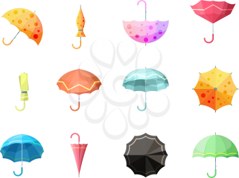 Umbrella. Collection of autumn protection flexibility umbrellas rain symbols vector set. Collection of umbrella to autumn rain illustration