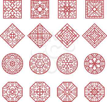 Korean ornament. Traditional asian geometrical texture circles and squares vector authentic designs collection. Chinese geometric decoration, pattern korean texture illustration