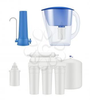 Water filter. Kitchen treatment aqua purification liquid filtration systems vector realistic template. Illustration aqua water cooler equipment for purification