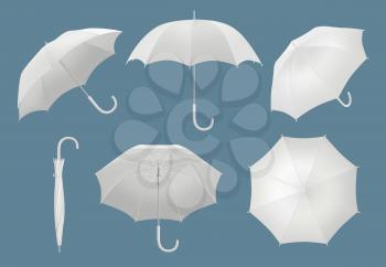 Blank 3d umbrella. Waterproof protected rain umbrella vector realistic template. Realistic umbrella with handle for bad weather illustration