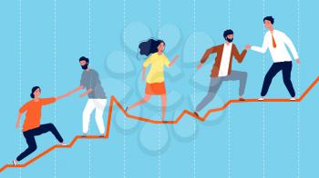 Teamwork. Leadership concept, business team climbing on economic graph. Successful work vector illustration. Businessman on graph, leadership teamwork