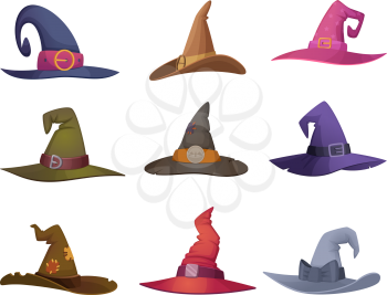 Halloween hat. Cap for witch scary symbols for halloween party celebration fashioned black female clothes vector illustrations. Halloween top hat, scary costume clothing