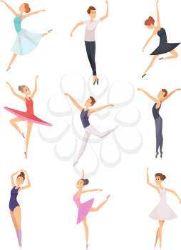 Ballet boys and girls. Ballet dancers male and female vector characters isolated. Girl and boy ballet dance, illustration dancer cartoon performance