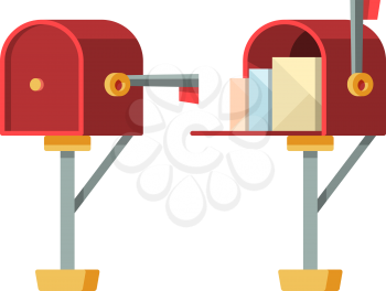 Open mailbox. Post letterbox with envelopes vector isolated containers. Container post for mail and envelope, mailbox for correspondence illustration