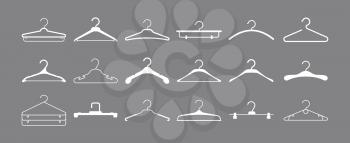 Hangers. Wardrobe fashionable hangers for clothes in closet vector icons set. Illustration hanger for hanging clothes