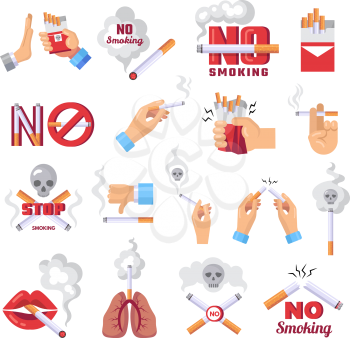 Cigarette icon. Dangerous from smoke of cigarettes vector lungs protection concept illustration. Tobacco cigarette ban, medical unhealthy addiction