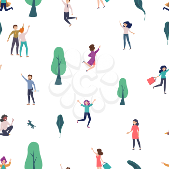 Greetings people pattern. Happy woman man say hello, isolated joyful human vector seamless texture. Illustration people background seamless, woman and man walking
