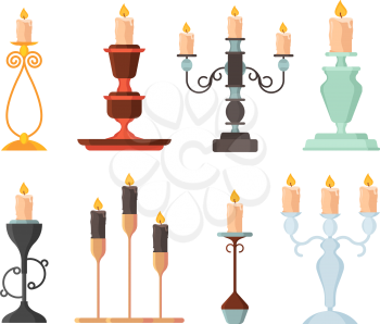 Candle holder. Vintage and modern candelabrum ancient fire lamp candlestick vector set. Illustration candlestick and candelabrum collection, candlelight burning decorative