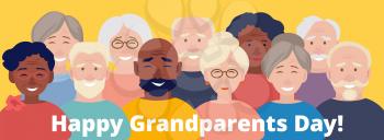 Grandparents day poster. Happy elderly characters, international old people vector banner grandparents day holiday, granny older portrait illustration