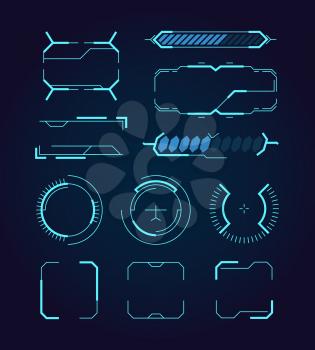 Sci fi ui. Hud web futuristic elements modern space game signs callouts digital dividers frames hologram symbols vector. Futuristic technology graphic, digital illustration template for interface