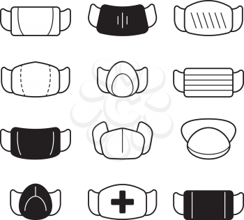 Face mask icon. Surgical doctor clothes flu or pollution protection illness moisture vector collection. Medical mask face against pollution and virus illustration