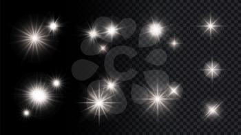 Shine silver stars. Isolated lights, festival party anniversary vector decorative elements collection. Illustration sparkl party, twinkle star glare, glowing bright