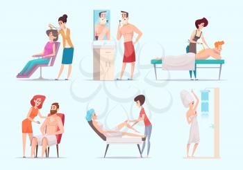 Body depilation. Man and woman laser epilation skin treatment exact vector illustration set. Depilation man and female, beauty body removal hair and depilation
