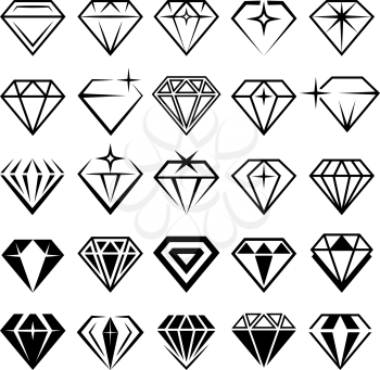 Jewelry set. Stylized diamonds collection recent vector black symbols. Diamond stylized, jewelry luxury, jewel collection illustration