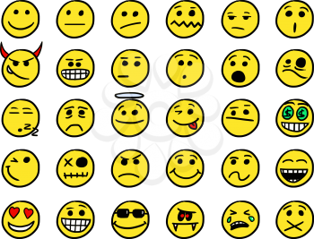Set01 of smiley icons drawings doodles in yellow color