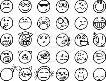 Set02 of smiley icons drawings doodles in black and white