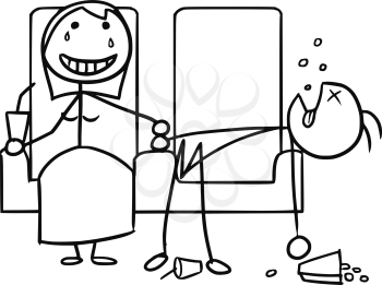 Cartoon vector doodle stickman couple on date in cinema, girl happy,boy sleeping bored